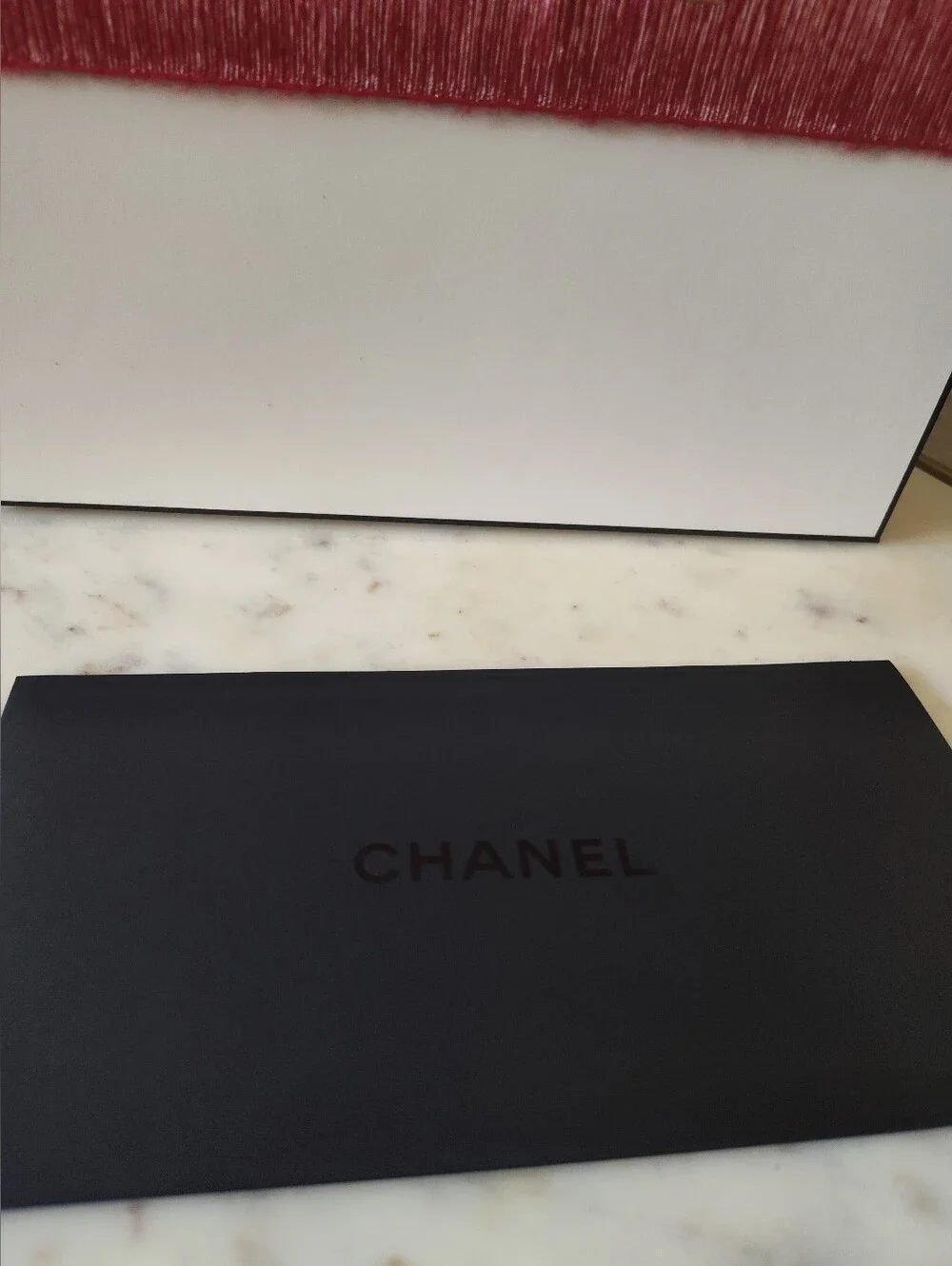 CHANEL Large White Gift Box  Logo Ribbon Black Logo Envelope Luxury Packaging